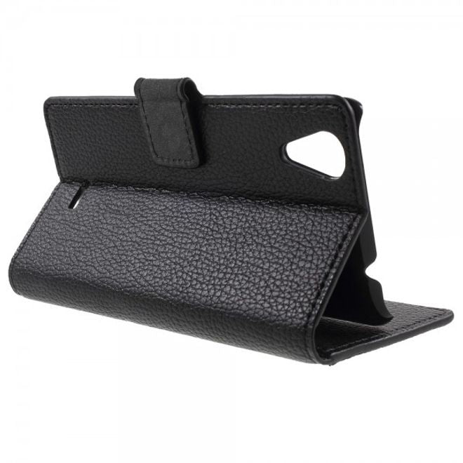 Wiko Rainbow Up Leder Case mit Litchitextur und Standfunktion - schwarz