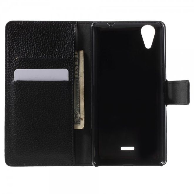 Wiko Rainbow Up Leder Case mit Litchitextur und Standfunktion - schwarz