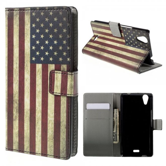 Wiko Rainbow Up Leder Case mit USA Flagge retro-style