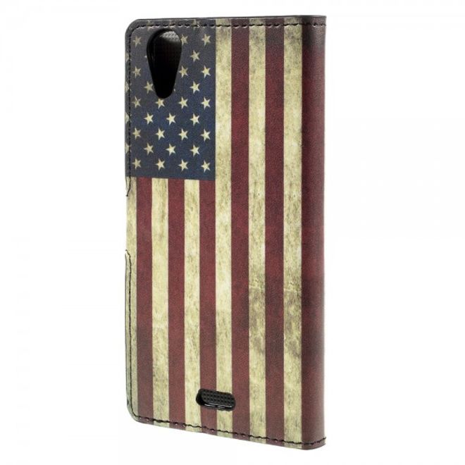 Wiko Rainbow Up Leder Case mit USA Flagge retro-style