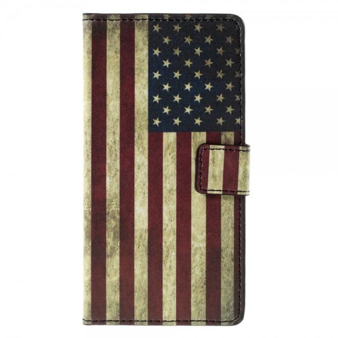 Wiko Rainbow Up Leder Case mit USA Flagge retro-style
