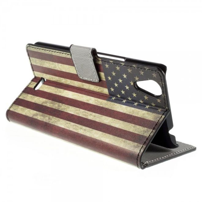 Wiko Rainbow Up Leder Case mit USA Flagge retro-style