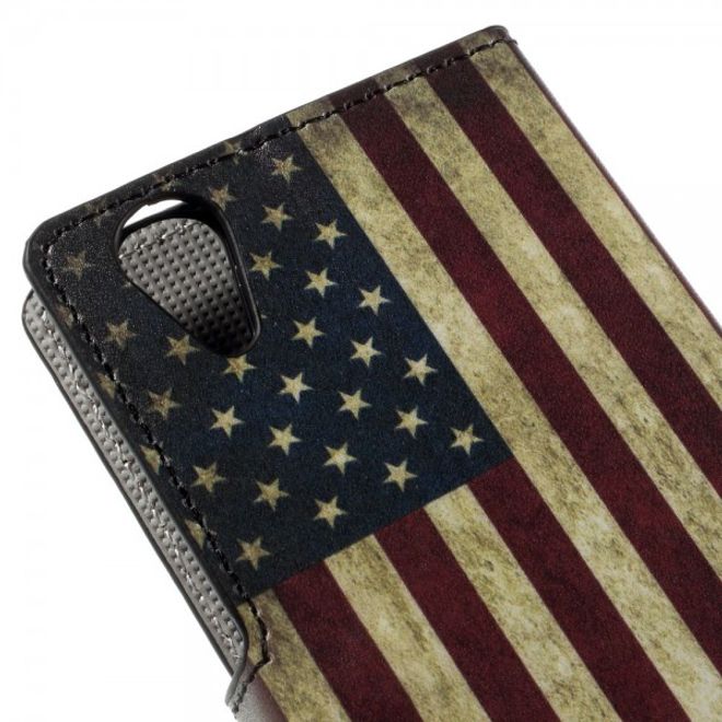 Wiko Rainbow Up Leder Case mit USA Flagge retro-style