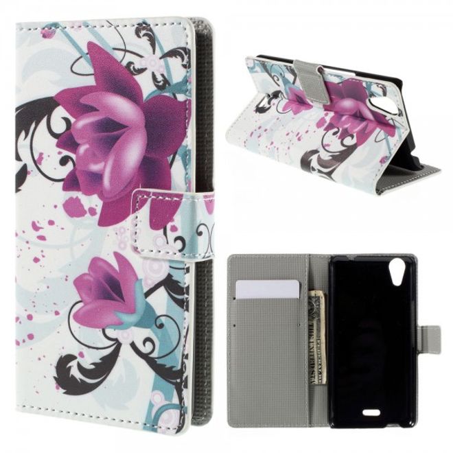 Wiko Rainbow Up Leder Case mit Lotus Blumen