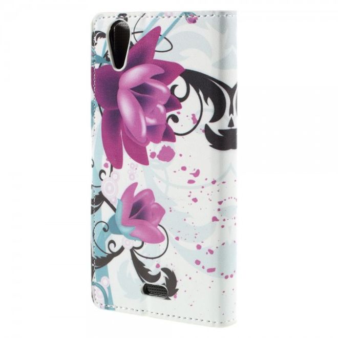 Wiko Rainbow Up Leder Case mit Lotus Blumen