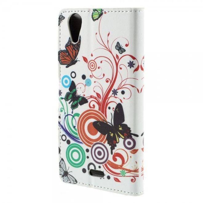 Wiko Rainbow Up Leder Case mit Schmetterlingen und Kreisen