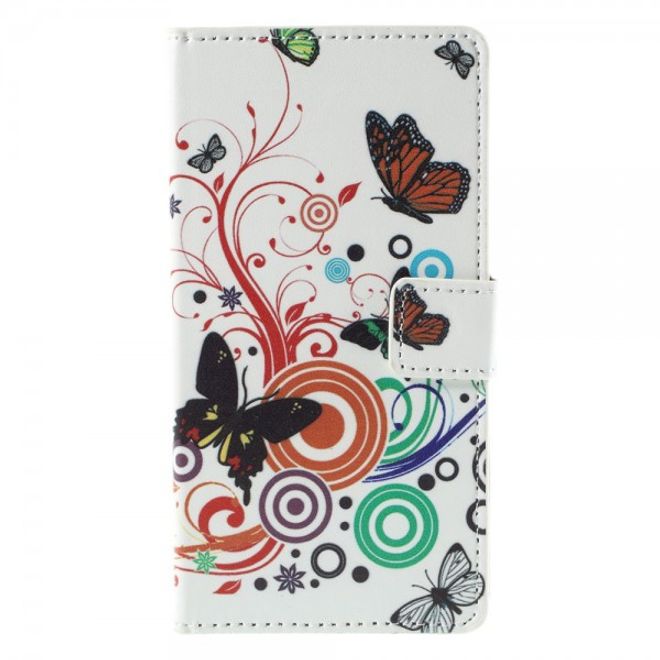 Wiko Rainbow Up Leder Case mit Schmetterlingen und Kreisen
