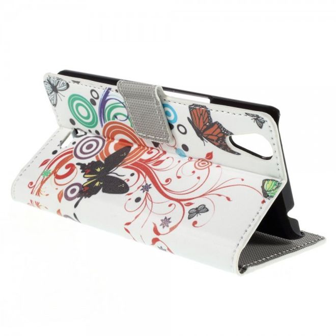 Wiko Rainbow Up Leder Case mit Schmetterlingen und Kreisen