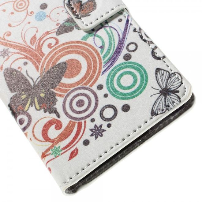 Wiko Rainbow Up Leder Case mit Schmetterlingen und Kreisen