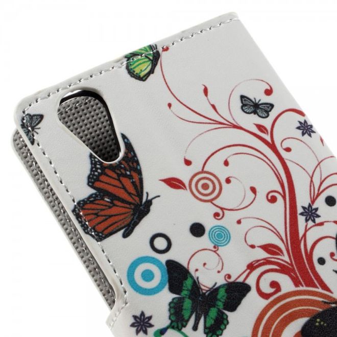 Wiko Rainbow Up Leder Case mit Schmetterlingen und Kreisen