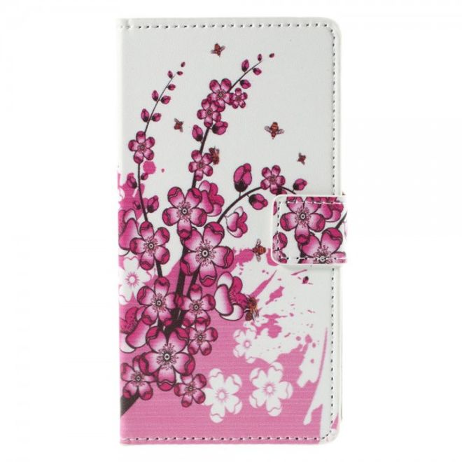 Wiko Rainbow Up Leder Case mit pinken Blumen