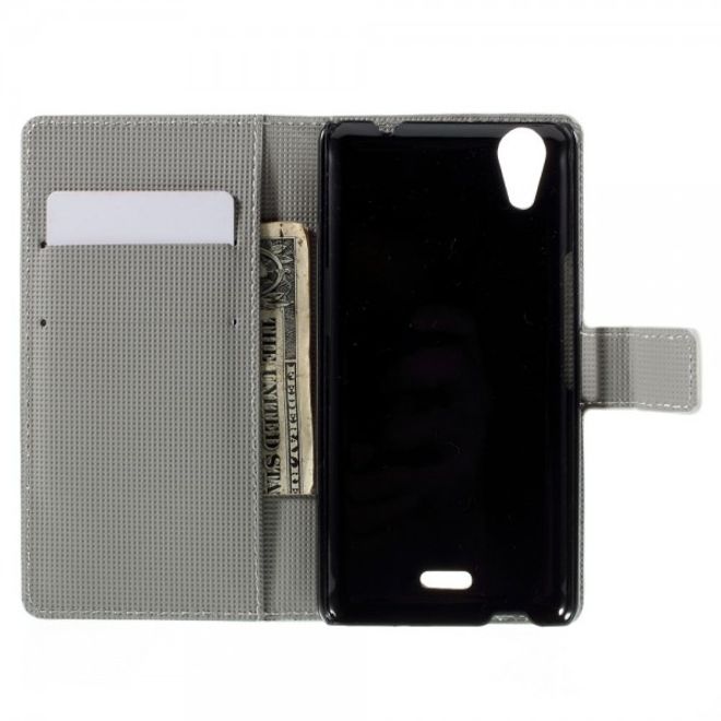 Wiko Rainbow Up Leder Case mit pinken Blumen