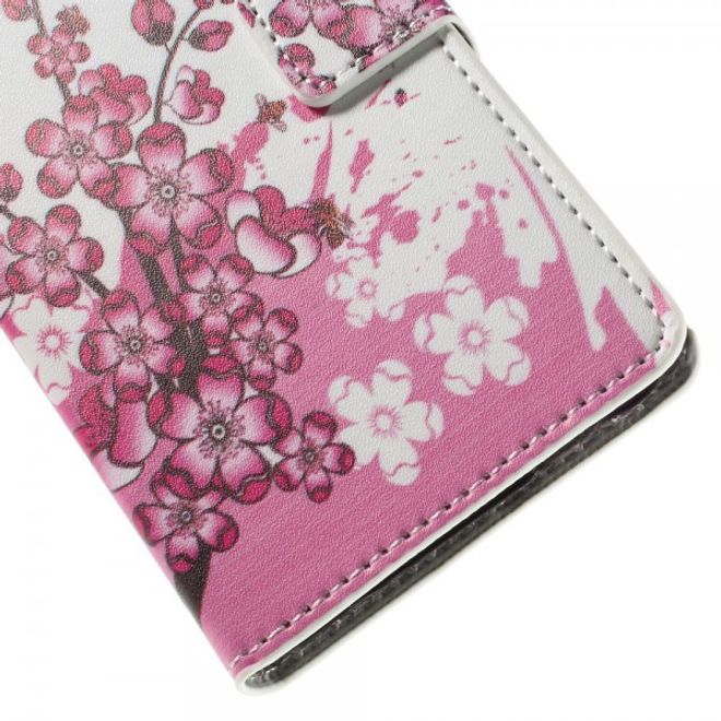Wiko Rainbow Up Leder Case mit pinken Blumen