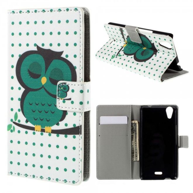 Wiko Rainbow Up Leder Case mit schlafender Eule