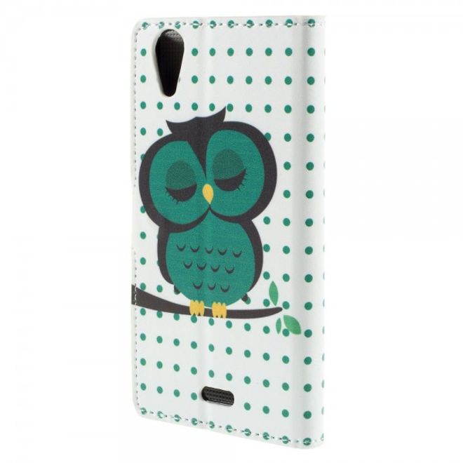 Wiko Rainbow Up Leder Case mit schlafender Eule