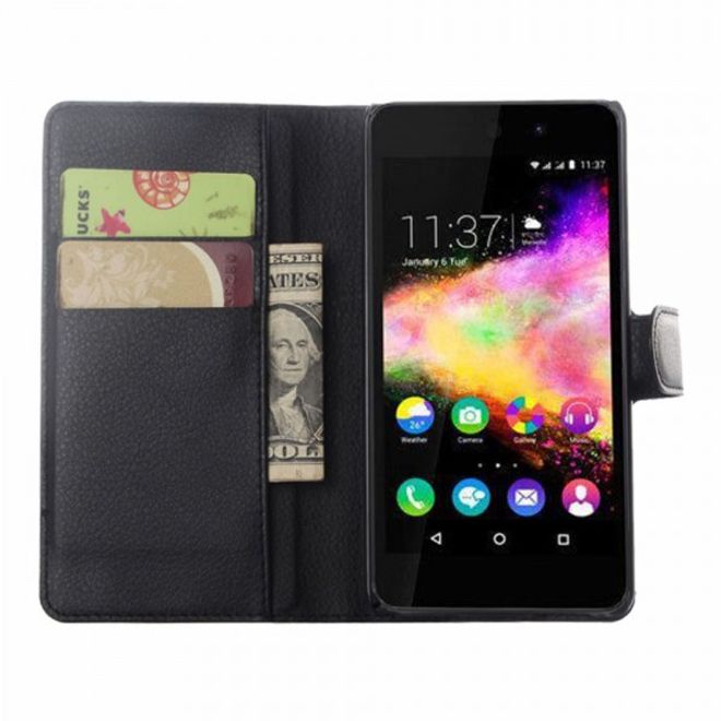 Wiko Rainbow Up Leder Case mit Litchitextur - schwarz