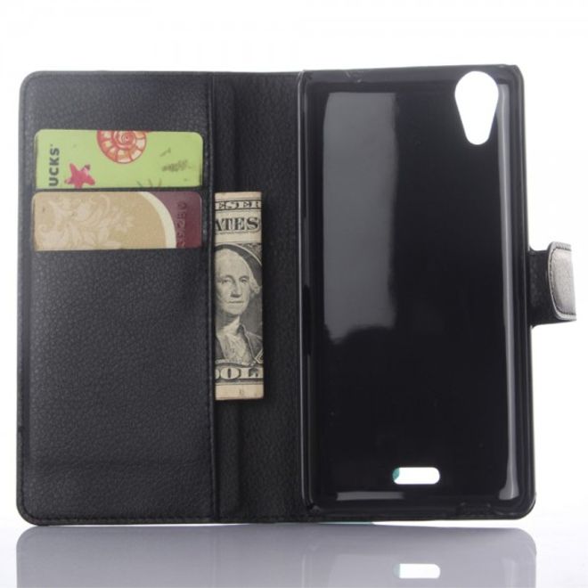 Wiko Rainbow Up Leder Case mit Litchitextur - schwarz