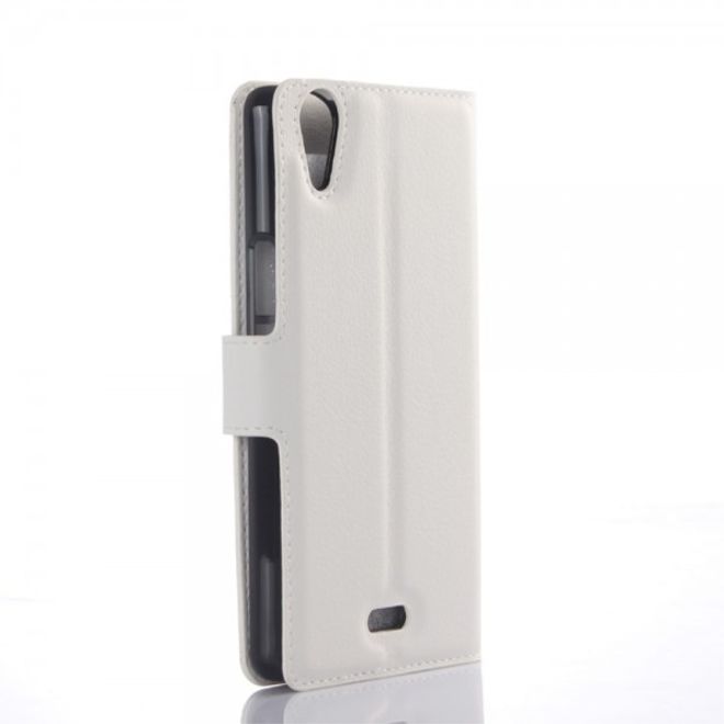 Wiko Rainbow Up Leder Case mit Litchitextur - weiss