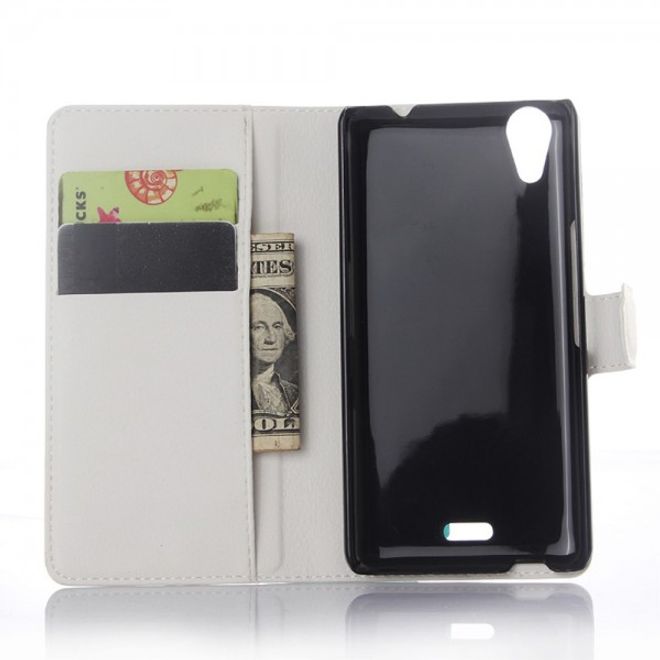 Wiko Rainbow Up Leder Case mit Litchitextur - weiss