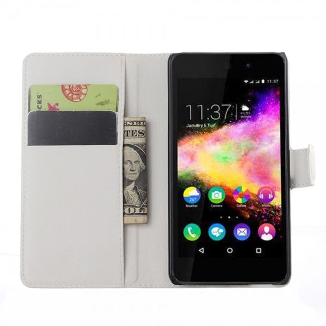Wiko Rainbow Up Leder Case mit Litchitextur - weiss
