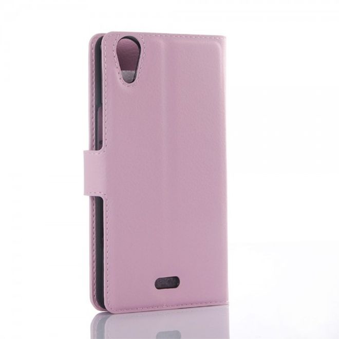 Wiko Rainbow Up Leder Case mit Litchitextur - pink