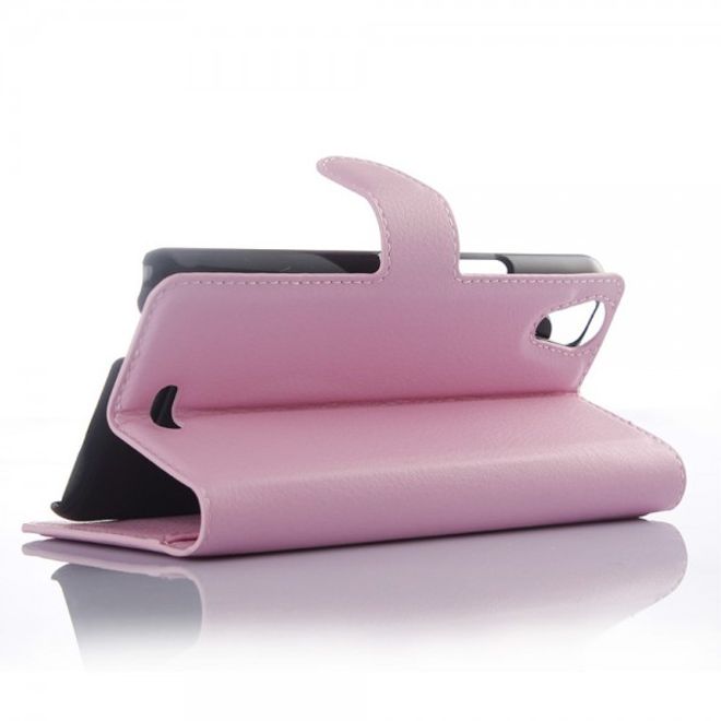 Wiko Rainbow Up Leder Case mit Litchitextur - pink