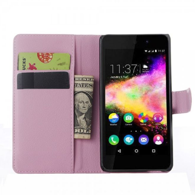 Wiko Rainbow Up Leder Case mit Litchitextur - pink