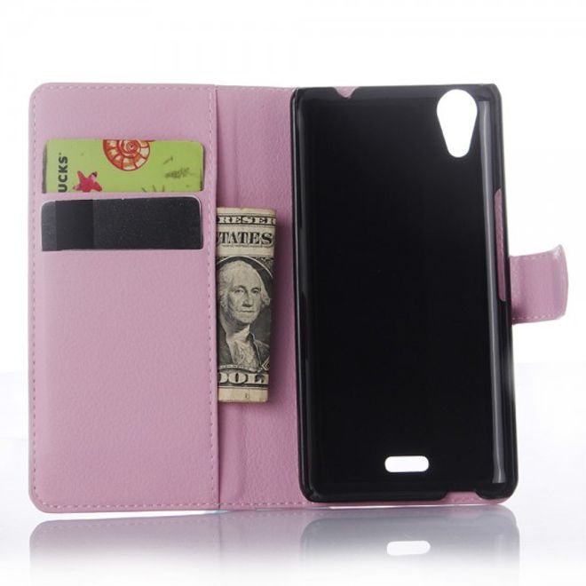 Wiko Rainbow Up Leder Case mit Litchitextur - pink