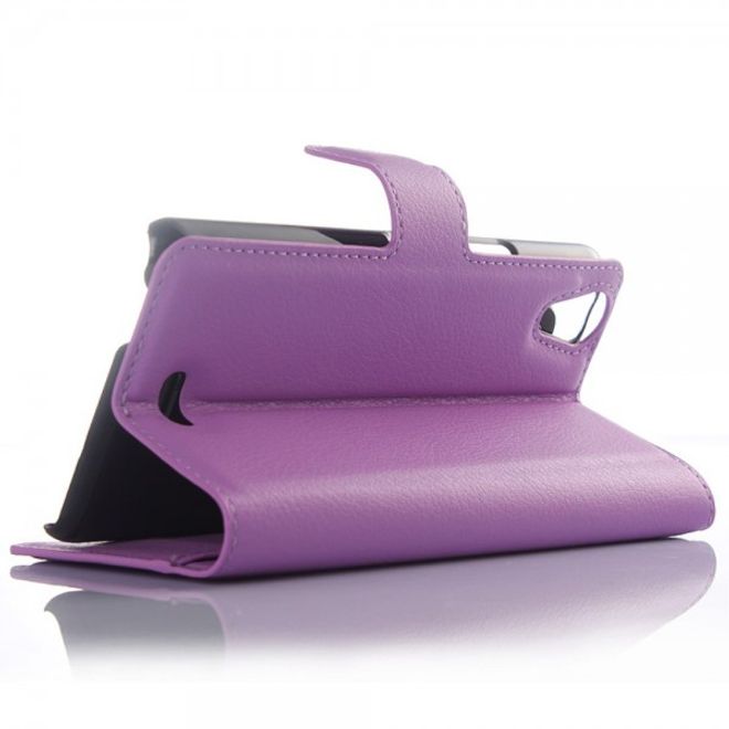 Wiko Rainbow Up Leder Case mit Litchitextur - purpur