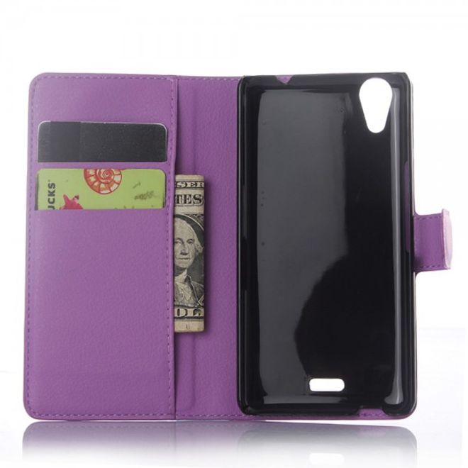 Wiko Rainbow Up Leder Case mit Litchitextur - purpur
