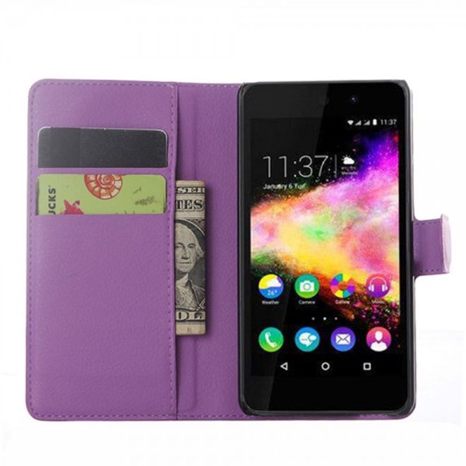Wiko Rainbow Up Leder Case mit Litchitextur - purpur