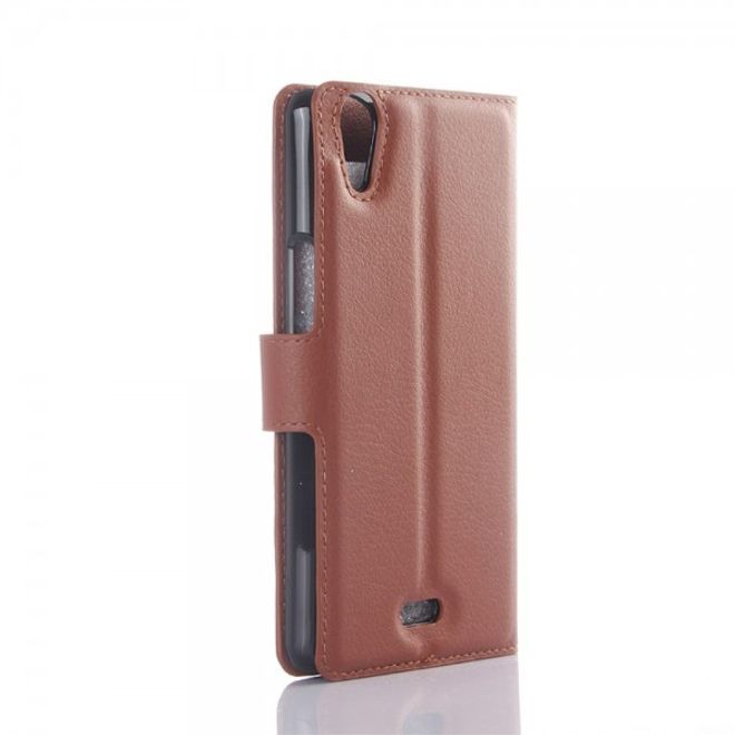 Wiko Rainbow Up Leder Case mit Litchitextur - braun
