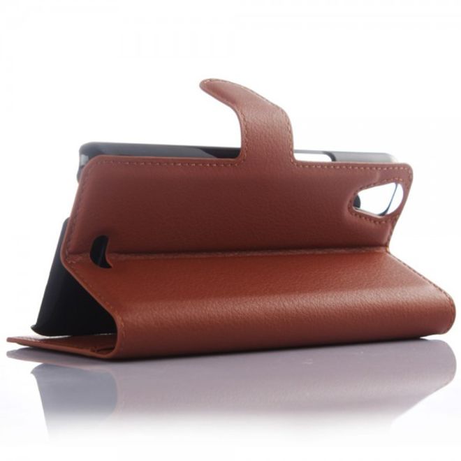 Wiko Rainbow Up Leder Case mit Litchitextur - braun