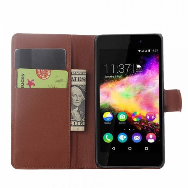 Wiko Rainbow Up Leder Case mit Litchitextur - braun