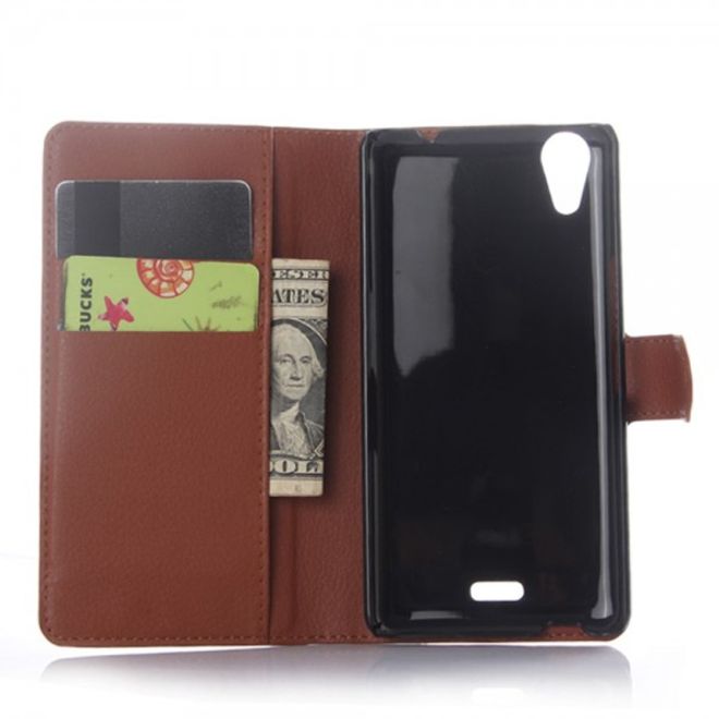 Wiko Rainbow Up Leder Case mit Litchitextur - braun