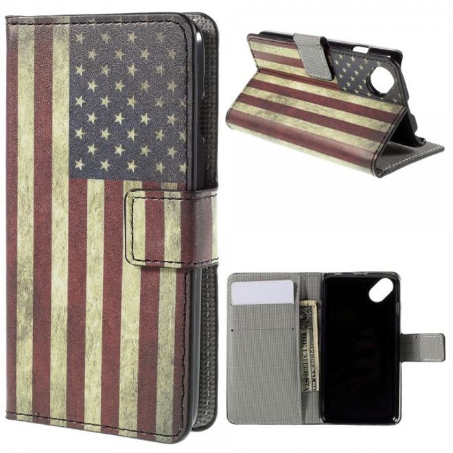 Wiko Sunset2 Leder Case mit USA Flagge retro-style