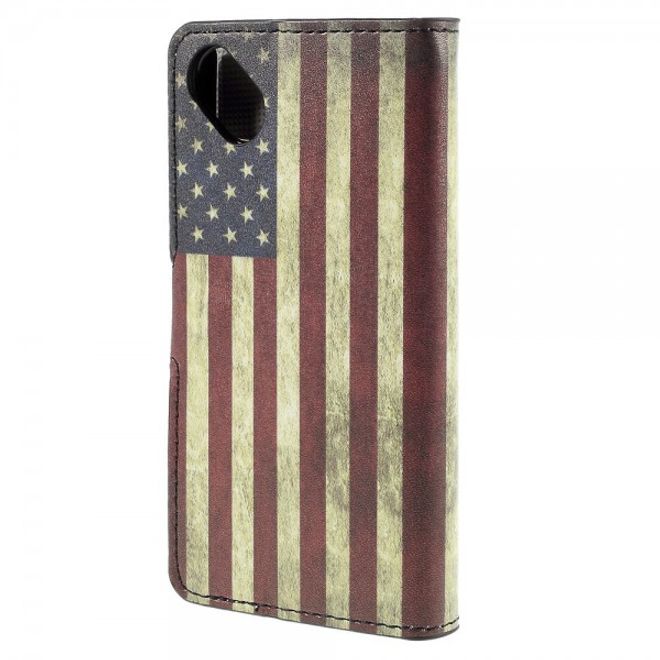 Wiko Sunset2 Leder Case mit USA Flagge retro-style