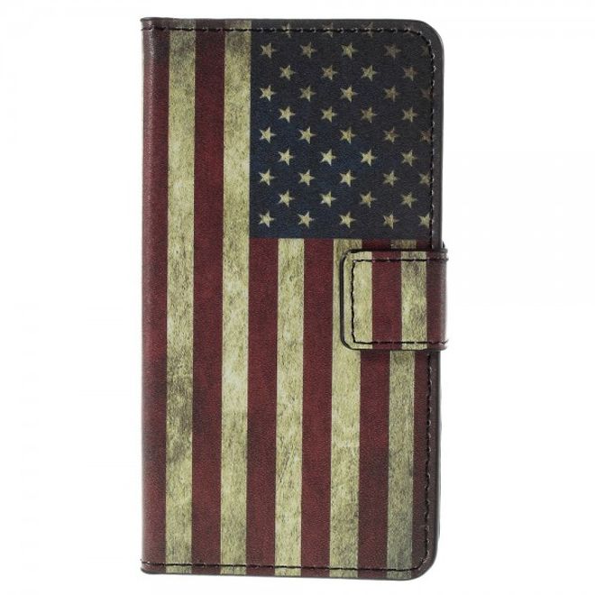 Wiko Sunset2 Leder Case mit USA Flagge retro-style
