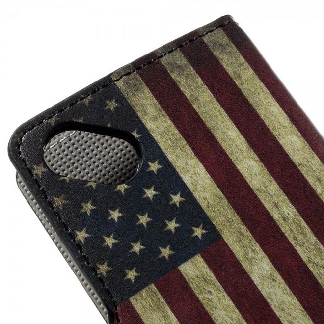 Wiko Sunset2 Leder Case mit USA Flagge retro-style