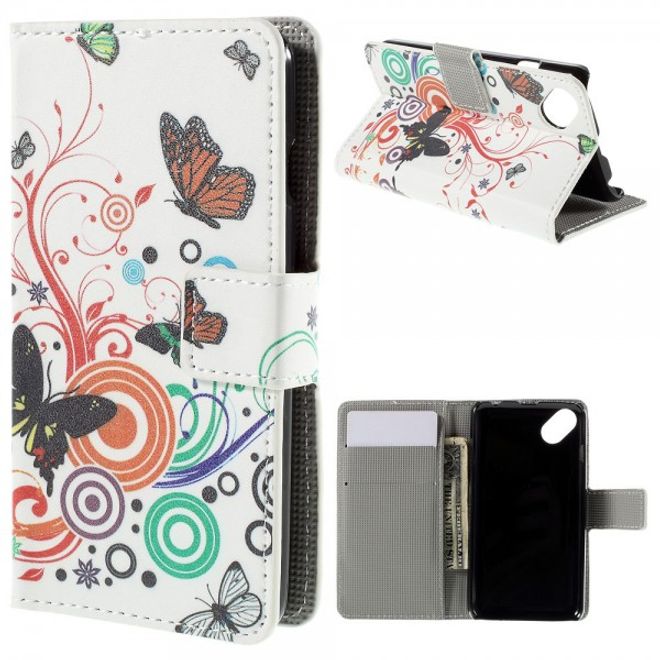 Wiko Sunset2 Leder Case mit Schmetterlingen und Kreisen