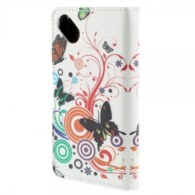 Wiko Sunset2 Leder Case mit Schmetterlingen und Kreisen