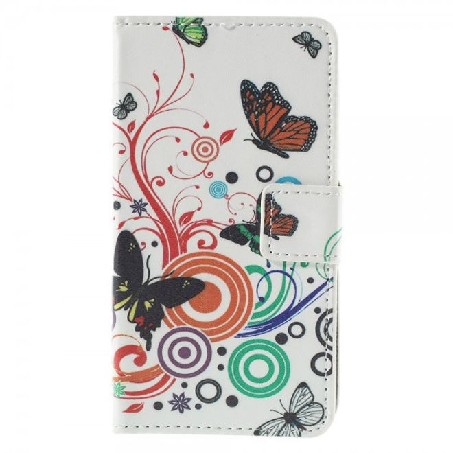 Wiko Sunset2 Leder Case mit Schmetterlingen und Kreisen