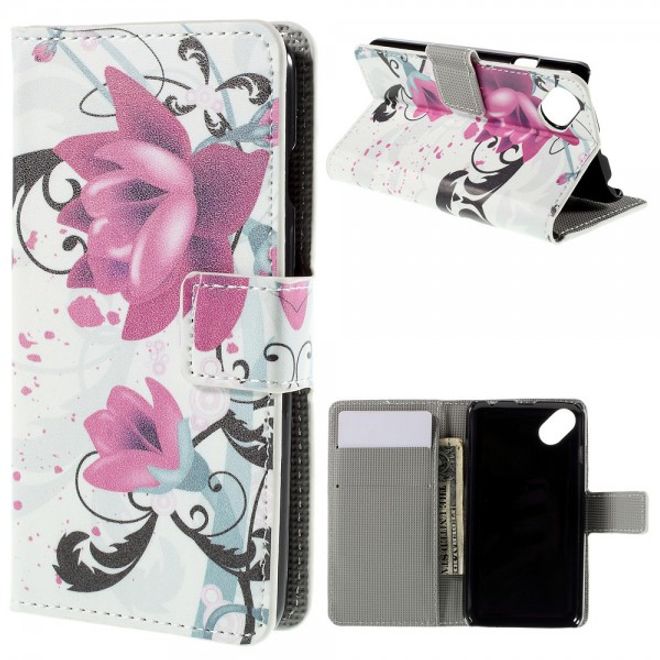 Wiko Sunset2 Leder Case mit Lotus Blumen