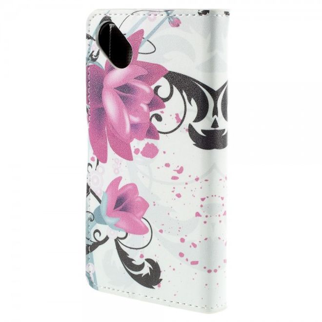 Wiko Sunset2 Leder Case mit Lotus Blumen