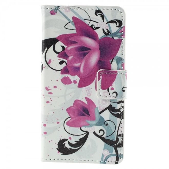 Wiko Sunset2 Leder Case mit Lotus Blumen