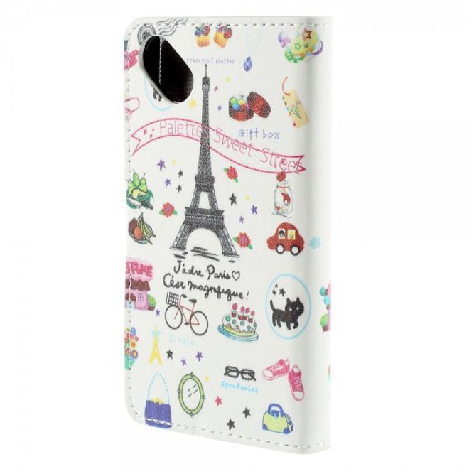 Wiko Sunset2 Leder Case mit Eiffelturm und kleinen Sujets