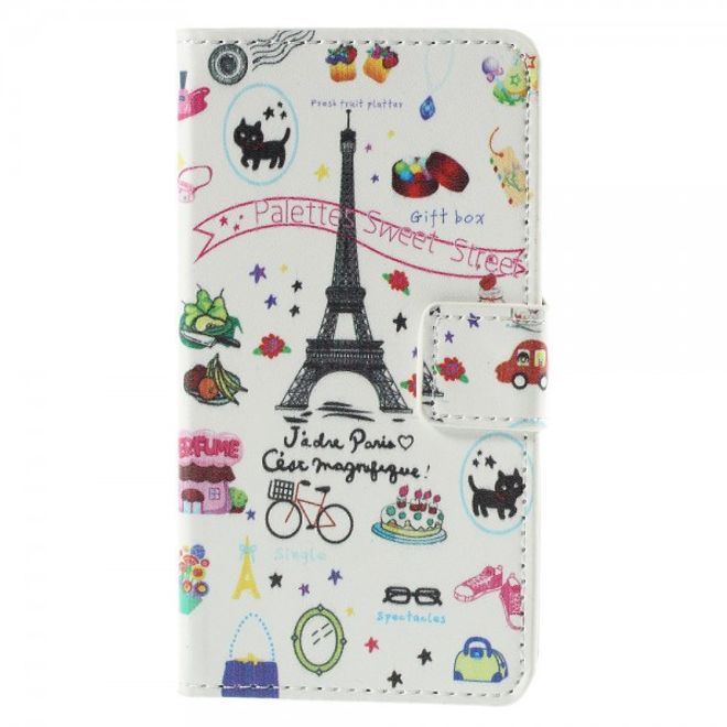 Wiko Sunset2 Leder Case mit Eiffelturm und kleinen Sujets