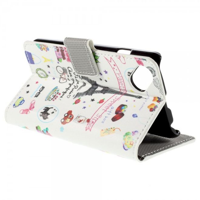 Wiko Sunset2 Leder Case mit Eiffelturm und kleinen Sujets
