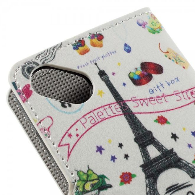 Wiko Sunset2 Leder Case mit Eiffelturm und kleinen Sujets