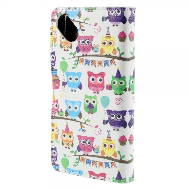 Wiko Sunset2 Leder Case mit vielen kleinen Eulen